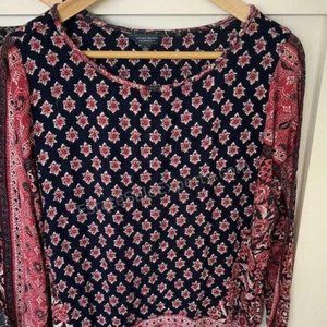 LUCKY BRAND Long Sleeve Floral Boho Flowy High Low Top Blouse shirt Size Large